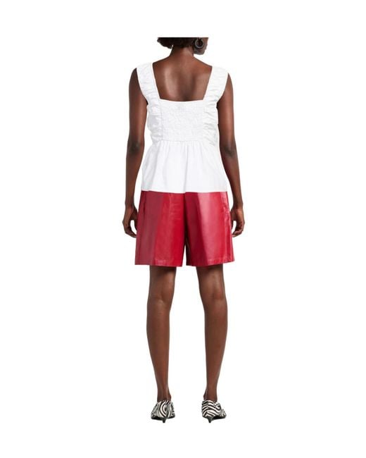 Ganni White Solid Sleeveless Square Neck Top
