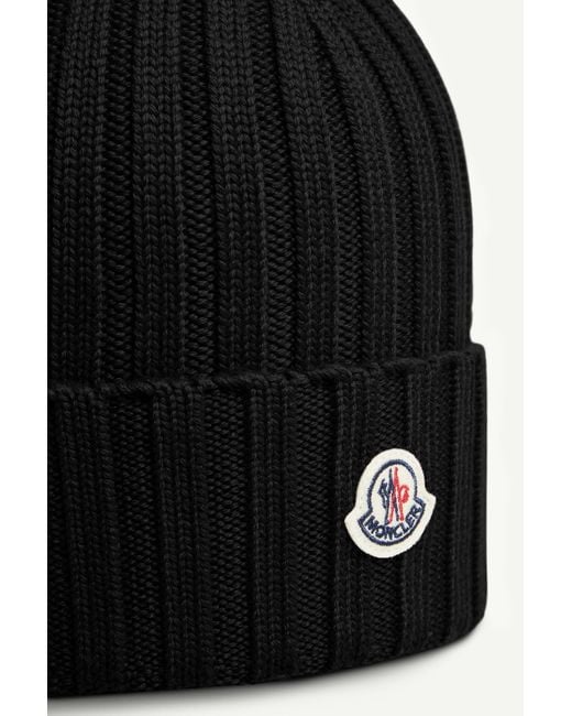 Moncler Black Logo Wool Beanie