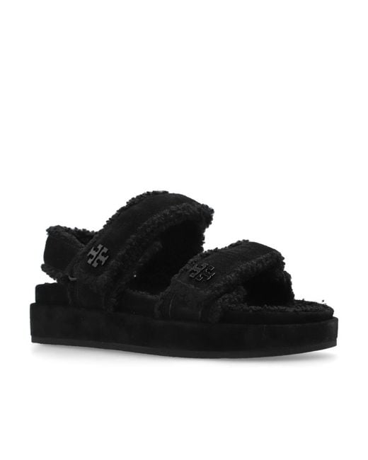 Tory Burch Black Double T-Plaque Touch-Strap Suede Sandals