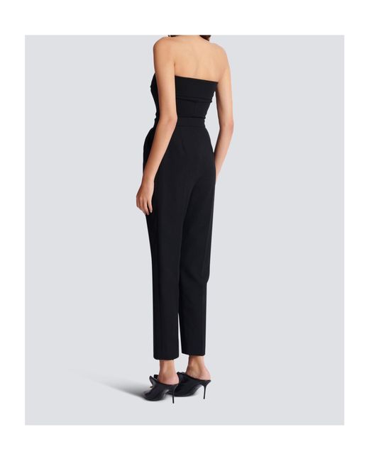 Balmain Black Strapless Buckle Crepe-Texture Bodysuit