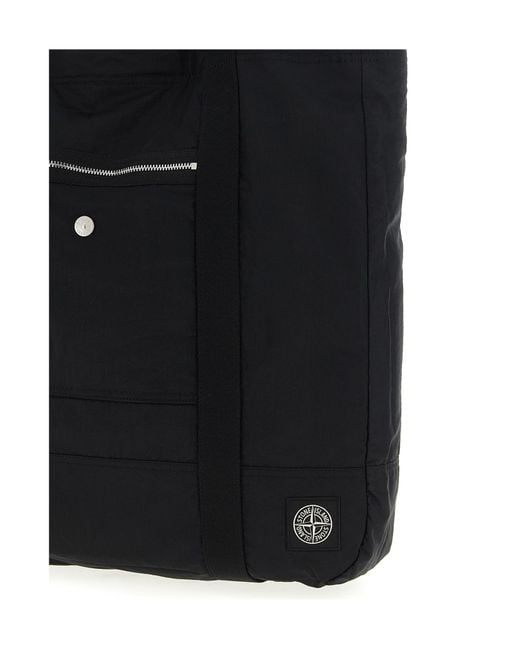 Stone Island Black Logo Patch Shopping Bag for men