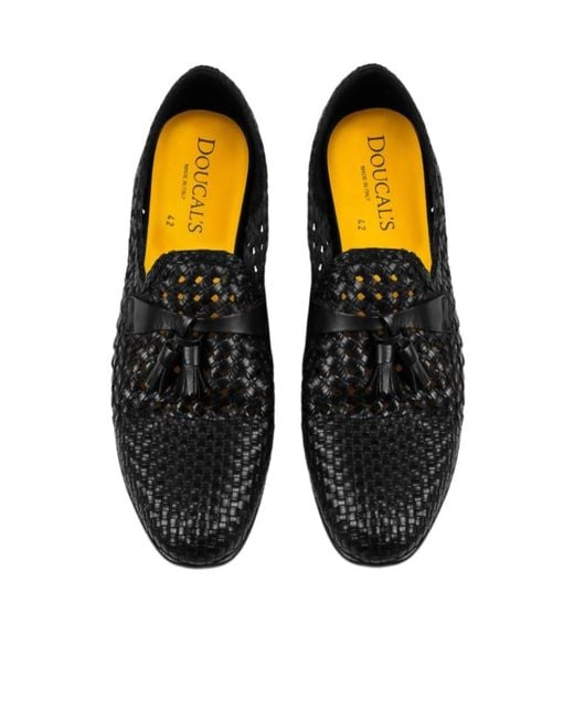 Doucal's Black Tassel Detailed Slip-On Loafers for men