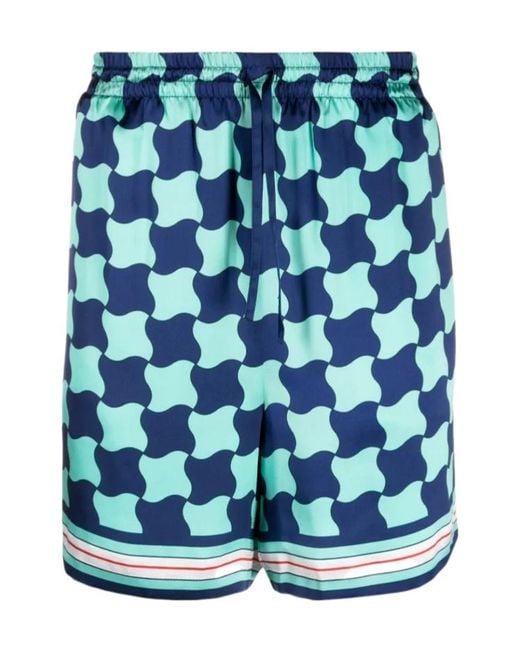 Casablanca Blue Orbite Autour De L' Silk Shorts for men