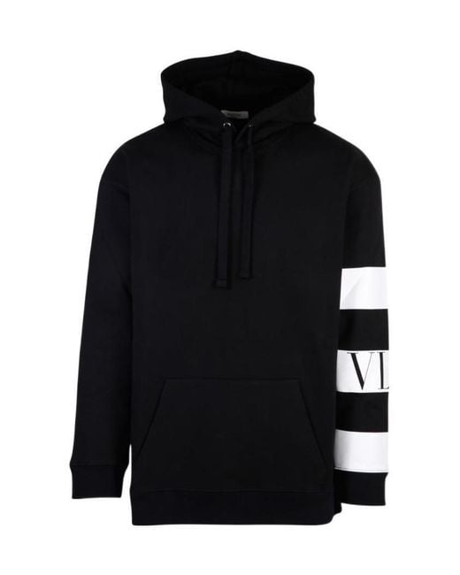 Valentino Black Striped Logo Hoodie for men