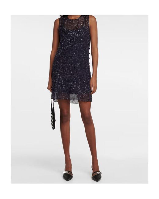 Coperni Blue Embellished Sheer Silk Minidress
