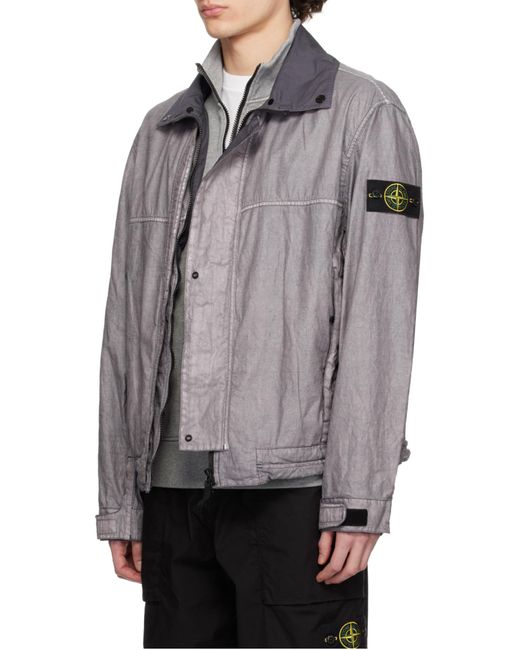 Stone Island Gray Plated-Ovd Linen Jacket for men
