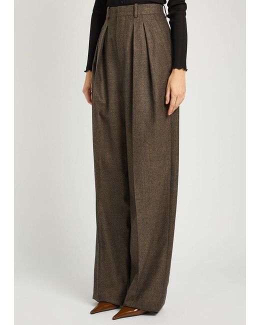 Saint Laurent Brown Subtle-Chevron Straight-Leg Wool Trousers