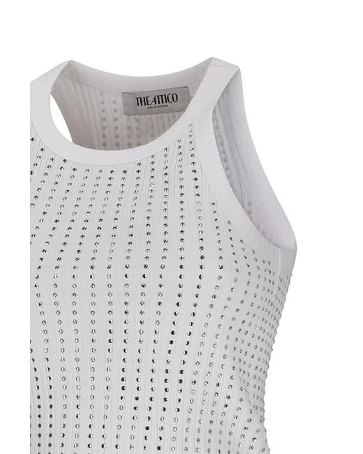 The Attico Gray Rhinestone-Embellished Tank Top