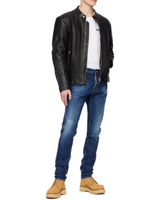 DSquared² Blue Logo Patch Slim-Cut Jeans for men