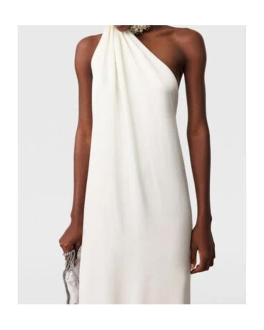 Stella McCartney White Embellished Halterneck Asymmetric Satin Dress