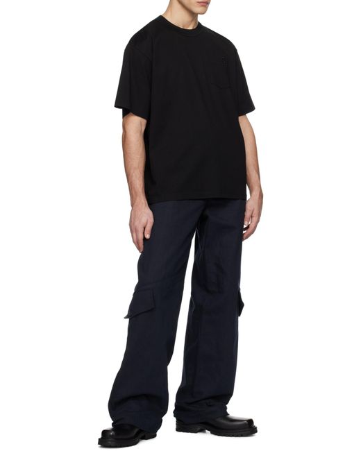 Sacai Black Logo Embroidered Crewneck T-Shirt for men