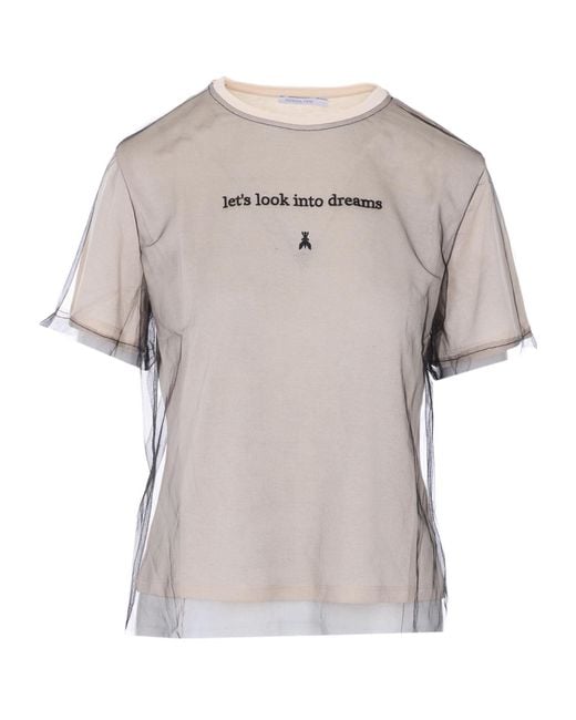 Patrizia Pepe Gray Sheer Logo T-Shirt