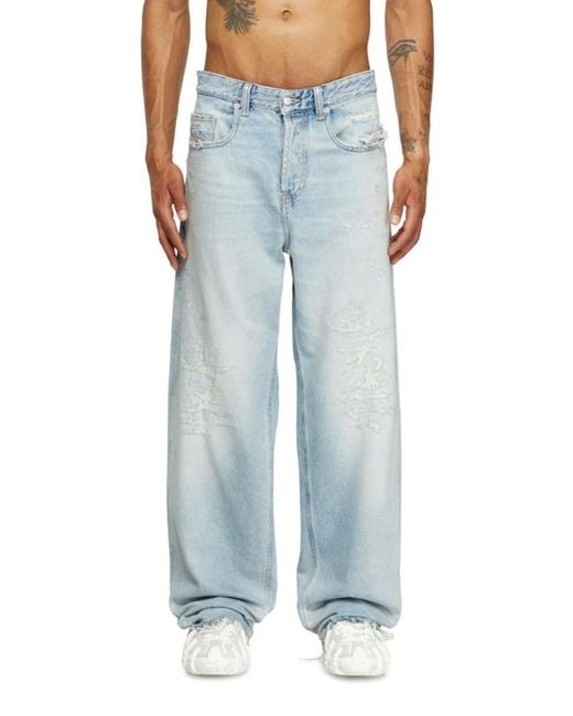 DIESEL Blue 2001 D-Macro Straight-Leg Distressed Jeans for men