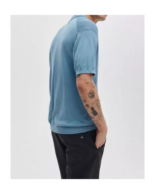 Rag & Bone Blue Saxon Silk-Cotton Polo Shirt for men