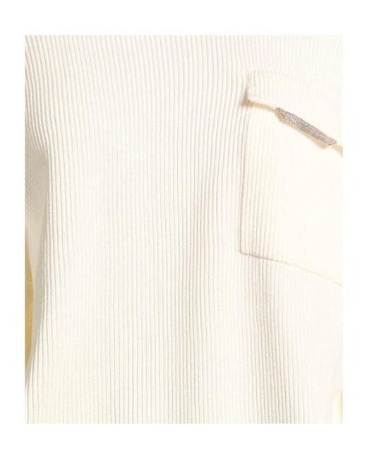 Brunello Cucinelli White Solidcolor Ribknit Sweater