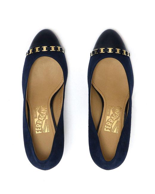 Ferragamo Blue Stitching Design Slope Heels