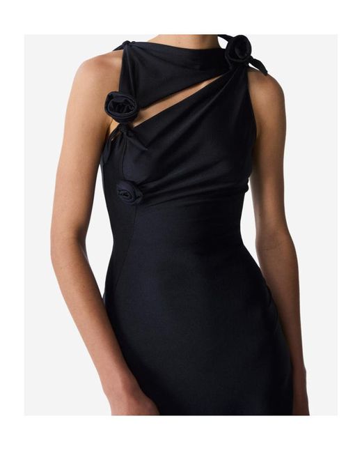 Coperni Black Asymmetric Flower Mini Dress