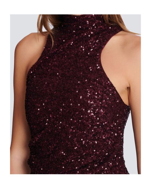 Balmain Purple High-Neck Sequin Embellished Dress