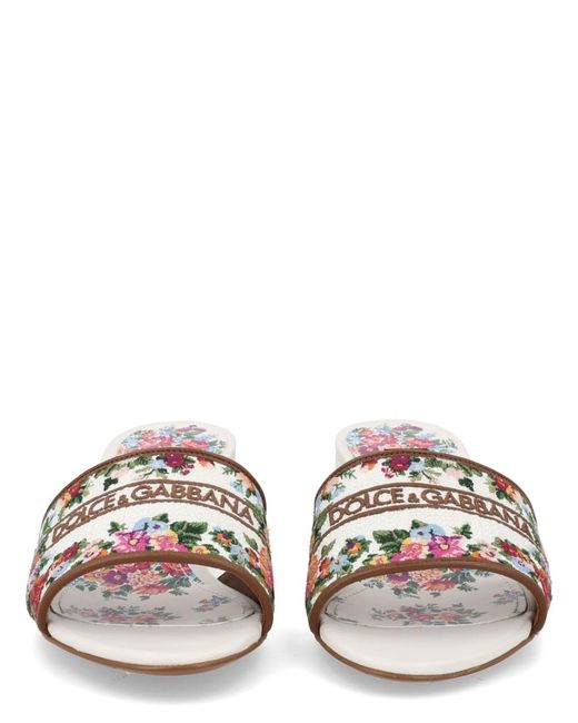 Dolce & Gabbana Natural Floral Embroidered Sandals