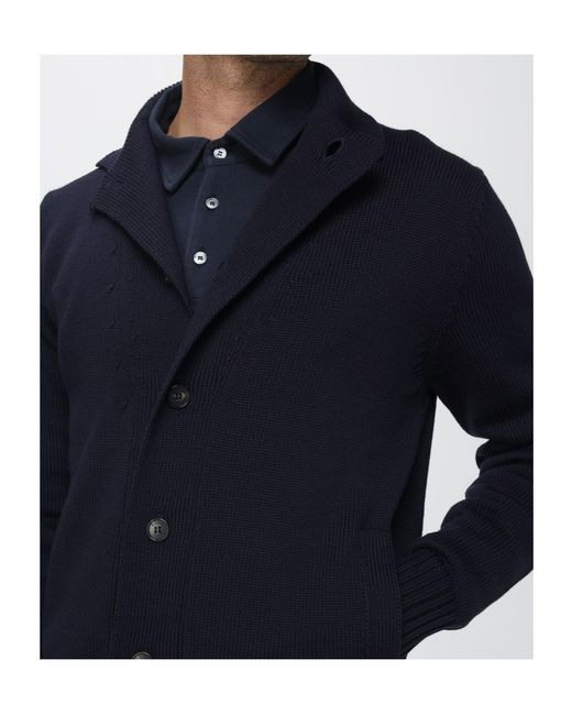 Zanone Blue Long-Sleeve Single-Breasted Cardigan for men