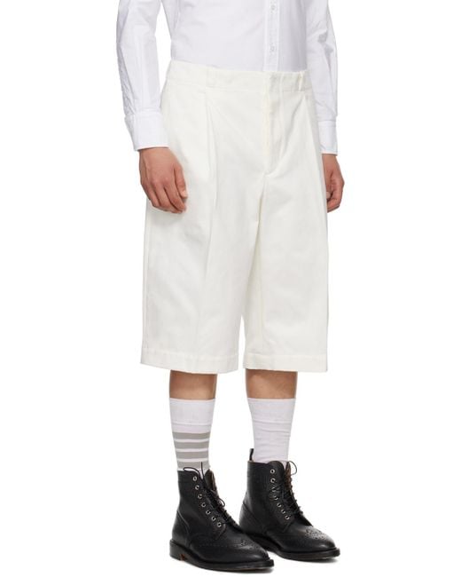 Thom Browne White Rwb Stripe Detailed Pleated Shorts for men