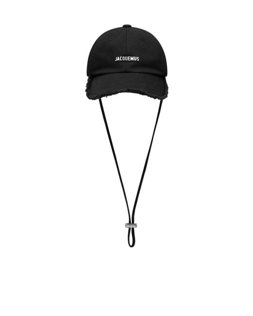 Jacquemus Black Logo Plaque Curved Peak Cap for men