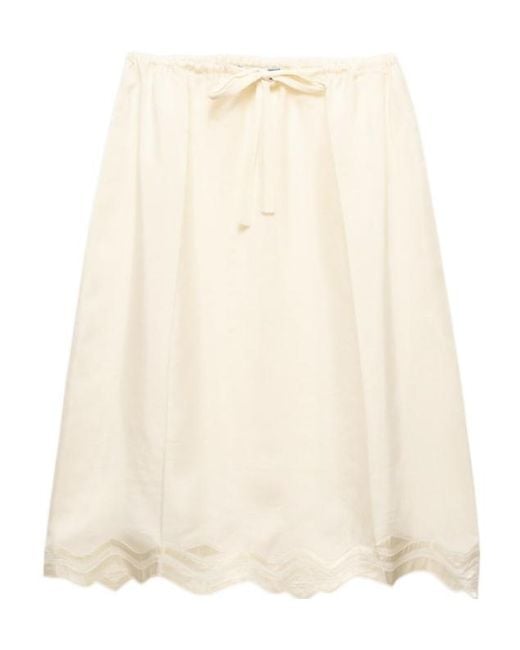 Prada Natural Embroidered Silk Habutai Skirt