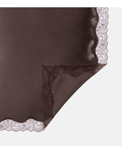 Magda Butrym Brown Lace-Trimmed Silk Satin Scarf