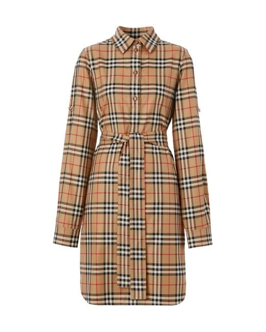 Burberry Natural Kari Vintage Checked Tie-Waist Shirt Dress