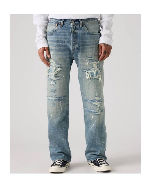 Levi's Blue Distressed Straight-Leg Jeans for men