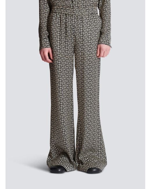 Balmain Gray Monogrammed Flowing Trousers for men