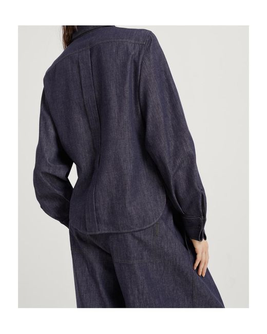 Brunello Cucinelli Blue Embellished Long Sleeved Denim Shirt