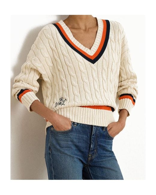 Ralph Lauren Natural Cable-Knit V-Neck Sweater