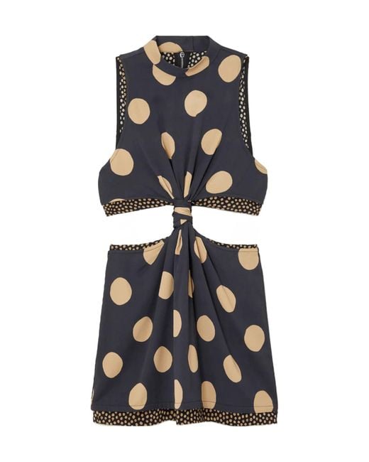 Proenza Schouler Blue Cutout Layered Polka-Dot Stretch-Jersey Top