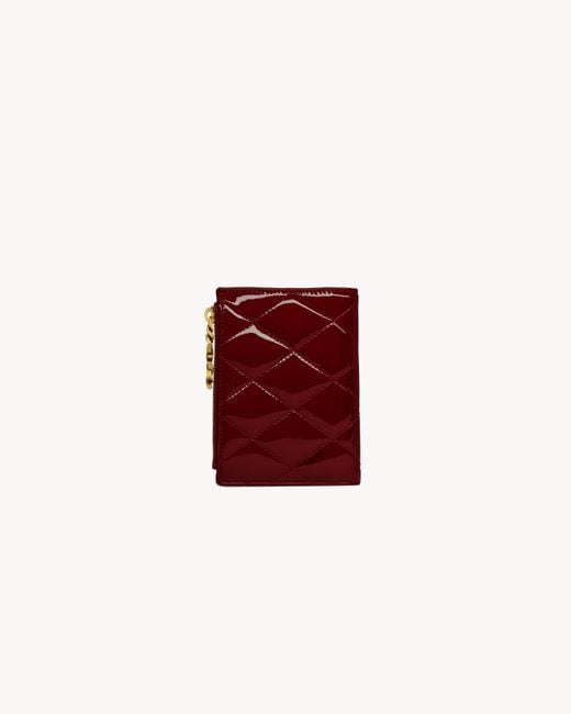 Saint Laurent Red Le Cassandre Bijou Patent Leather Bi-Fold Wallet
