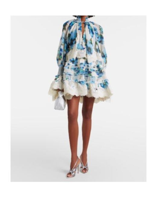 Zimmermann Blue Floral Lace-Trimmed Minidress
