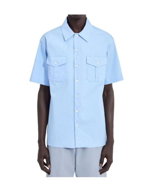 MM6 by Maison Margiela Blue Fused Poplin Short-Sleeve Shirt for men