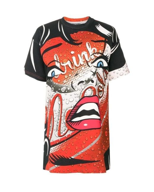 Moschino Red Printed Crewneck Dress