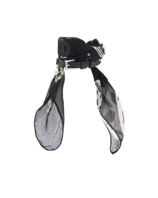 McQueen White Skull-Print Silk Bracelet