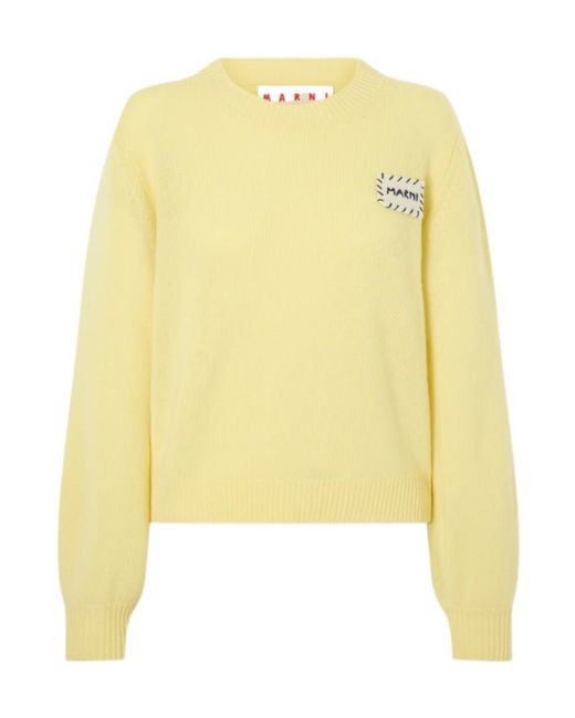 Marni Yellow Appliquéd Cashmere Sweater