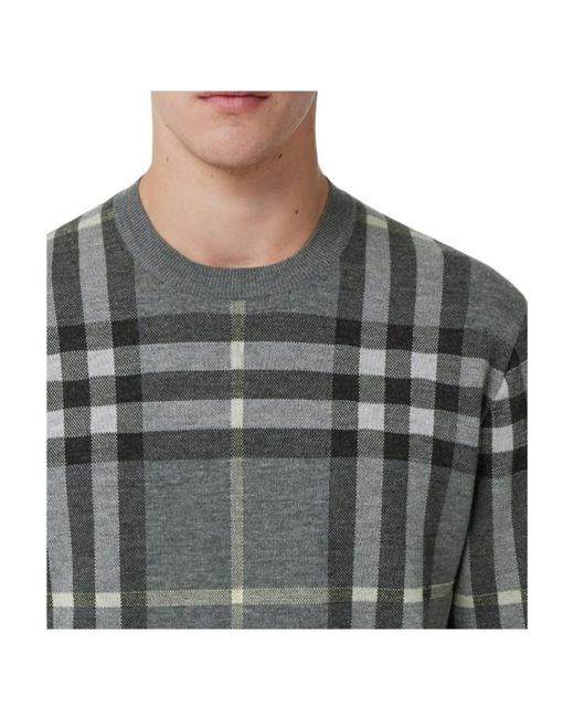 Burberry Gray Check-Pattern Wool-Silk Jumper for men