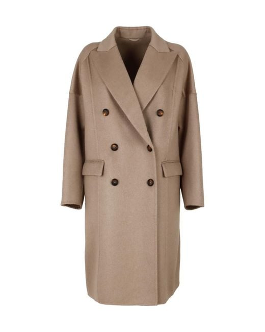 Brunello Cucinelli Natural Double-Breasted Cashmere Coat