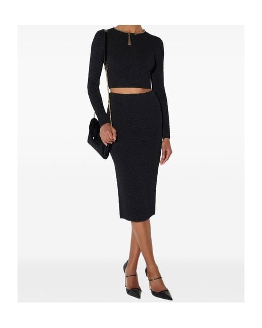 Elisabetta Franchi Black Snake-Pattern Knit Skirt