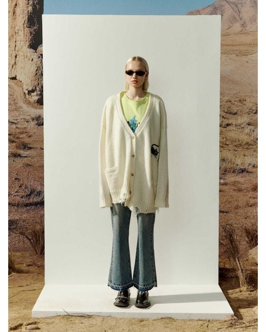 CHARLIE LUCIANO White Imitation Of Old Logo Knitted Cardigan for men