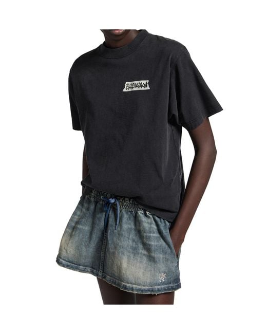 Balenciaga Black Cotton Masking Tape T-Shirt