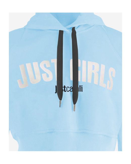 Just Cavalli Blue Logo Cropped Hoodie