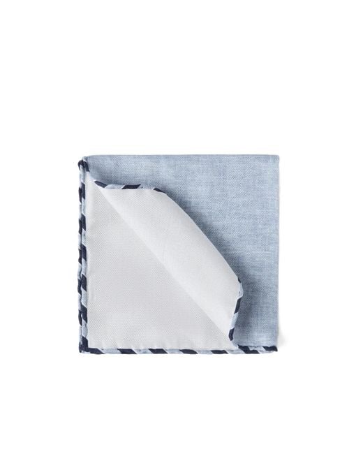 Brunello Cucinelli Blue Striped-Trim Silk Pocket Square for men