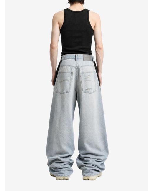 Balenciaga Blue Logo-Print Baggy Jeans for men
