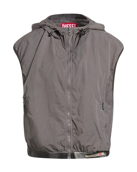 DIESEL Gray Solid Color Sleeveless Hooded Coat