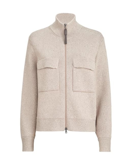 Brunello Cucinelli Natural Sequined Zipped Jacket